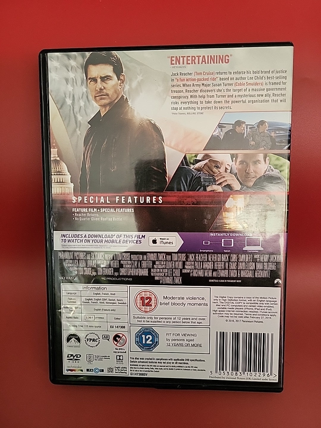 Jack Reacher Never Go Back DVD 2016 Action Crime Thriller 2+ SAVE 40%