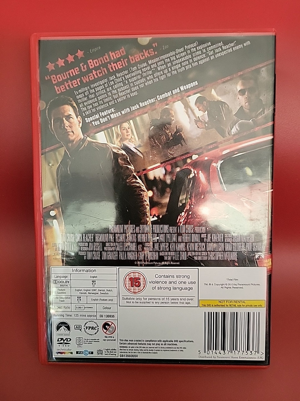 Jack Reacher DVD 2013 Action Crime Thriller Film 2+ SAVE 40%