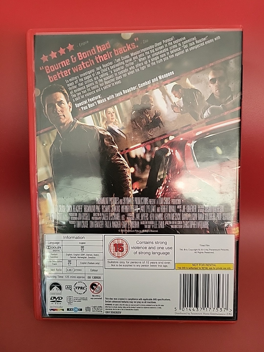 Jack Reacher DVD 2013 Action Crime Thriller Film 2+ SAVE 40%