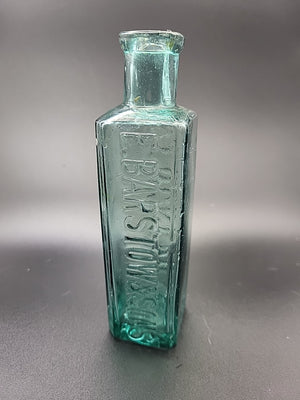 Antique E Barstow & Sons Stockport Chemist Bottle c1880 Embossed Aqua Glass