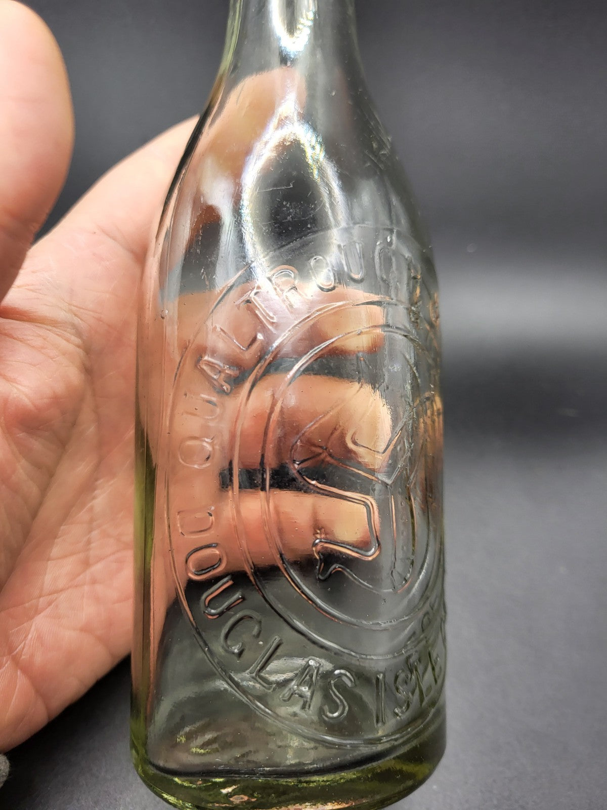 Antique Qualtrough & Co Douglas Isle of Man Bottle Embossed 3 Legs c1900