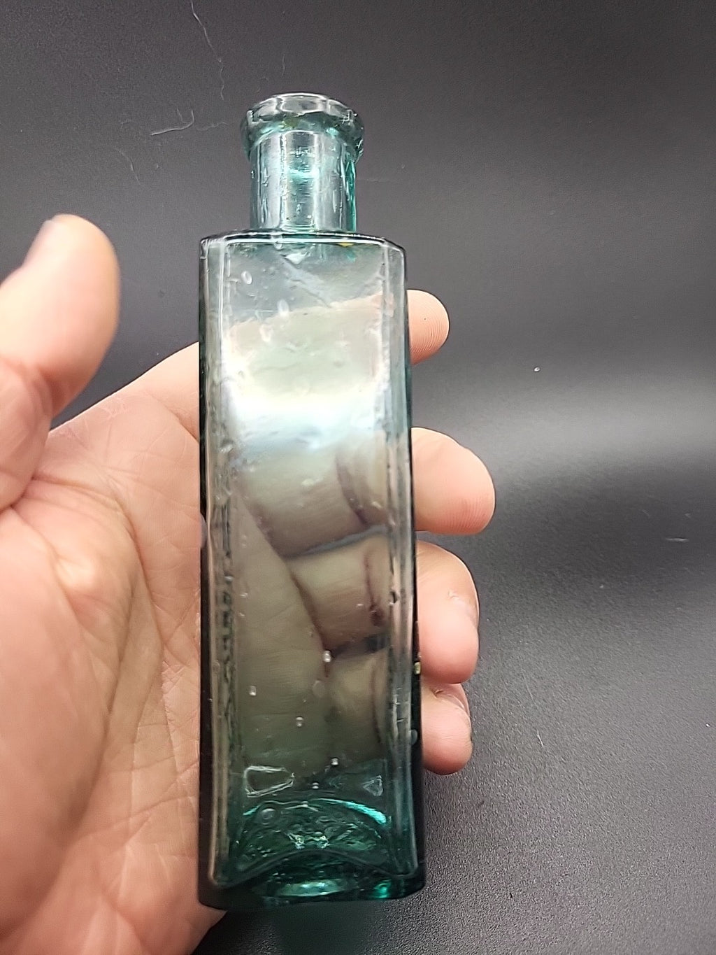 Antique E Barstow & Sons Stockport Chemist Bottle c1880 Embossed Aqua Glass