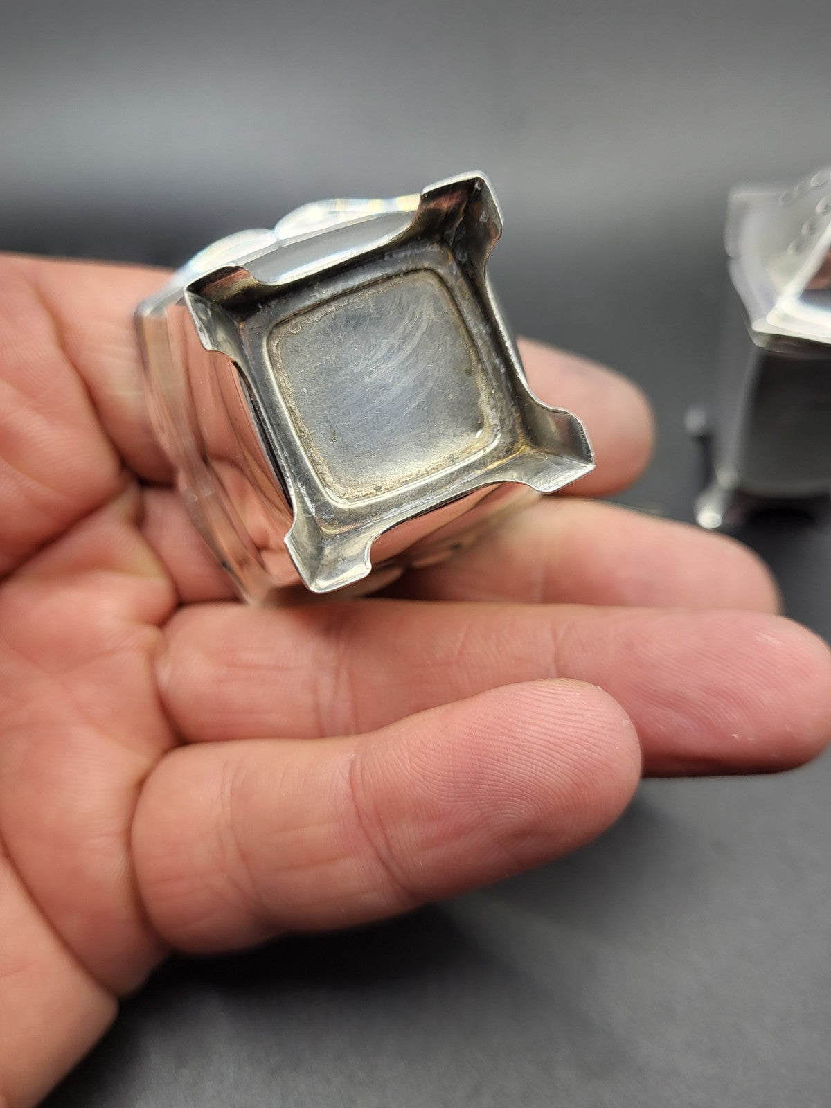 Hallmarked Sterling Silver Salt  Pepper Set 1938 Birmingham 1924 Sheffield Spoon