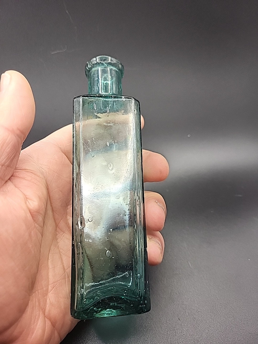 Antique E Barstow & Sons Stockport Chemist Bottle c1880 Embossed Aqua Glass