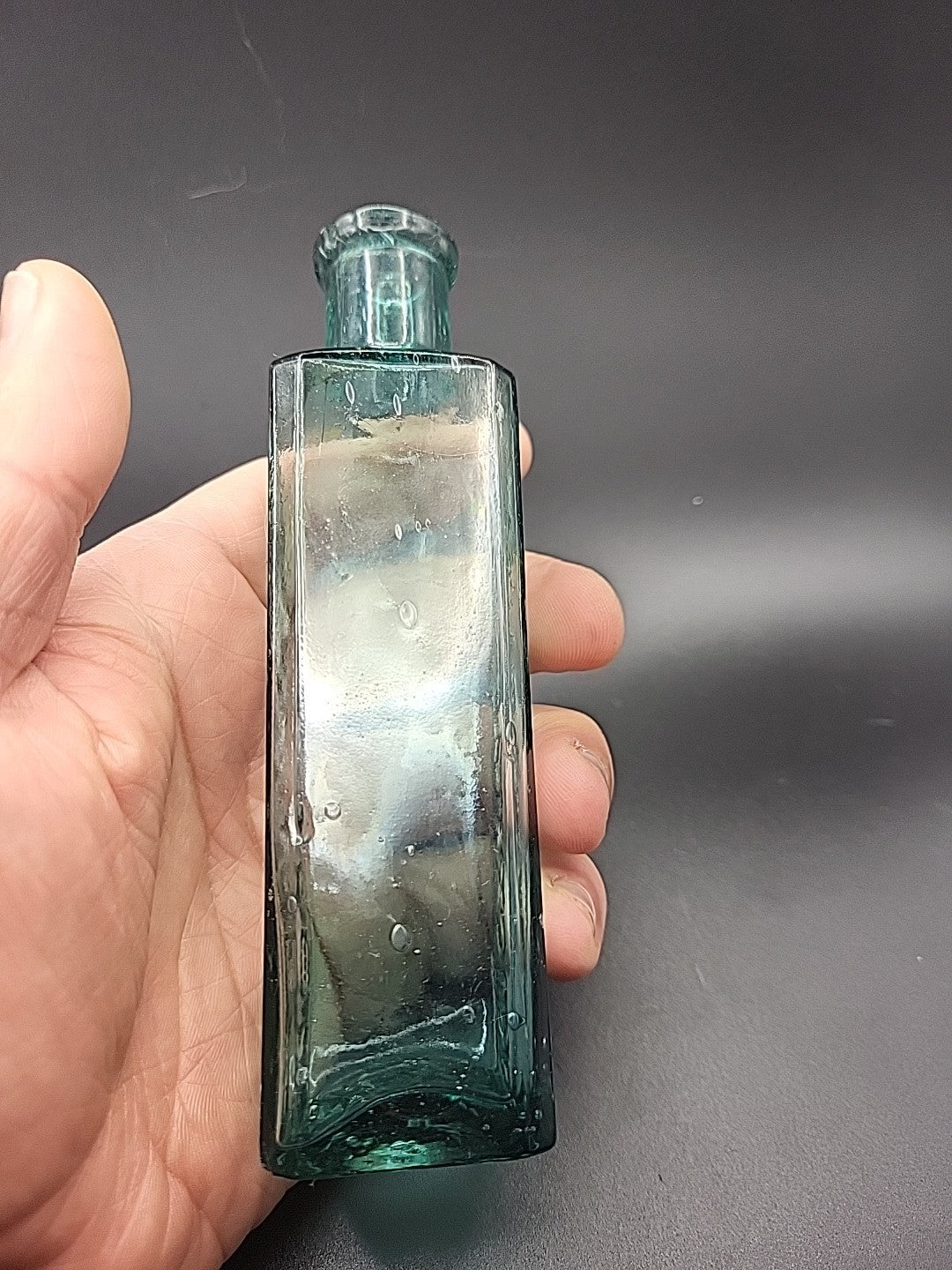 Antique E Barstow & Sons Stockport Chemist Bottle c1880 Embossed Aqua Glass