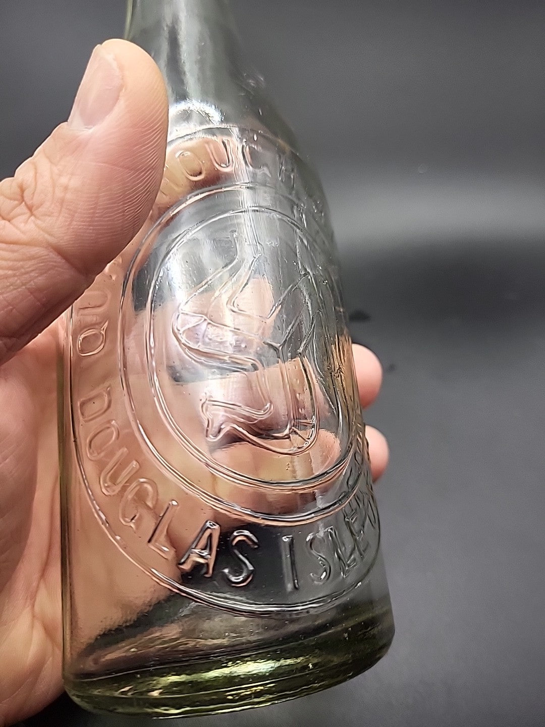 Antique Qualtrough & Co Douglas Isle of Man Bottle Embossed 3 Legs c1900