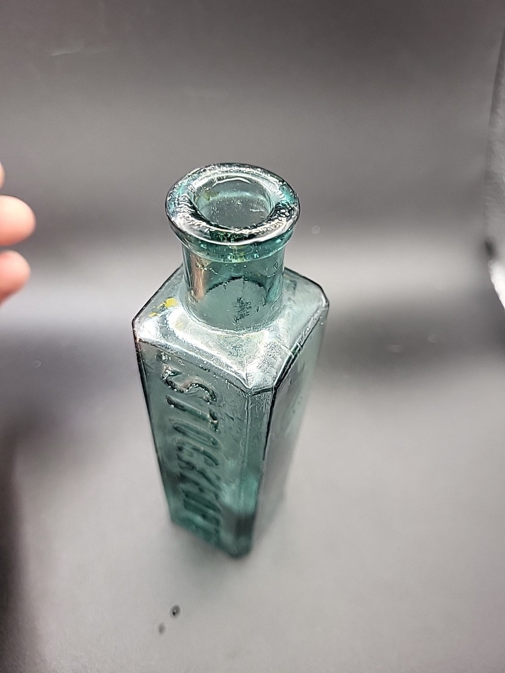 Antique E Barstow & Sons Stockport Chemist Bottle c1880 Embossed Aqua Glass