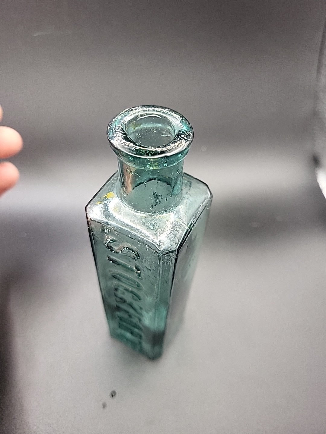 Antique E Barstow & Sons Stockport Chemist Bottle c1880 Embossed Aqua Glass