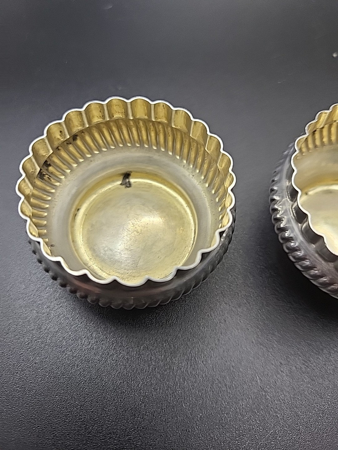 Antique Sterling Silver Salt Cellars Pair 1892 William Aitken Gilt Bowls