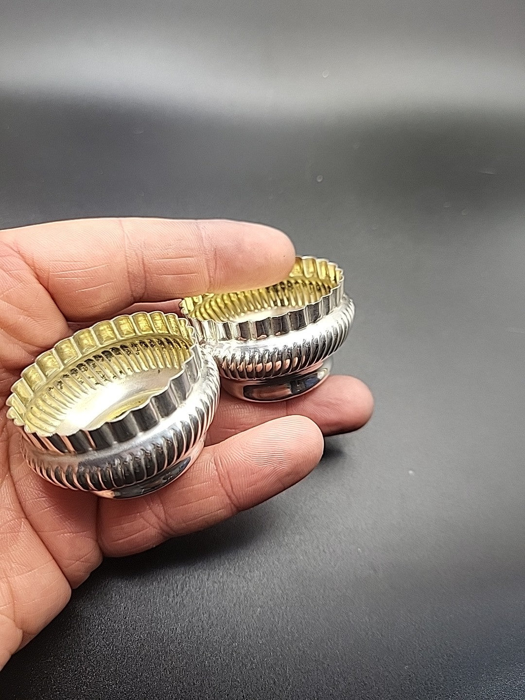 Antique Sterling Silver Salt Cellars Pair 1892 William Aitken Gilt Bowls