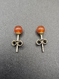 Vintage Sterling Silver Stud Earrings Orange Stone Carnelian Style