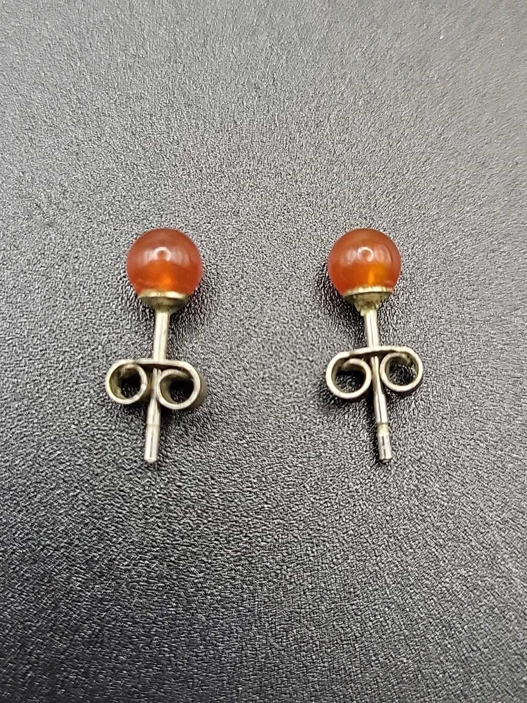 Vintage Sterling Silver Stud Earrings Orange Stone Carnelian Style