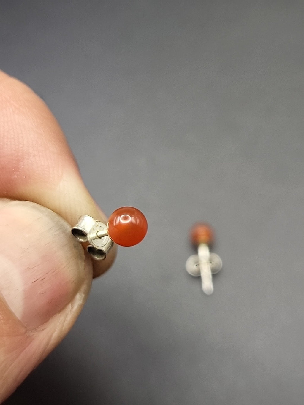 Vintage Sterling Silver Stud Earrings Orange Stone Carnelian Style