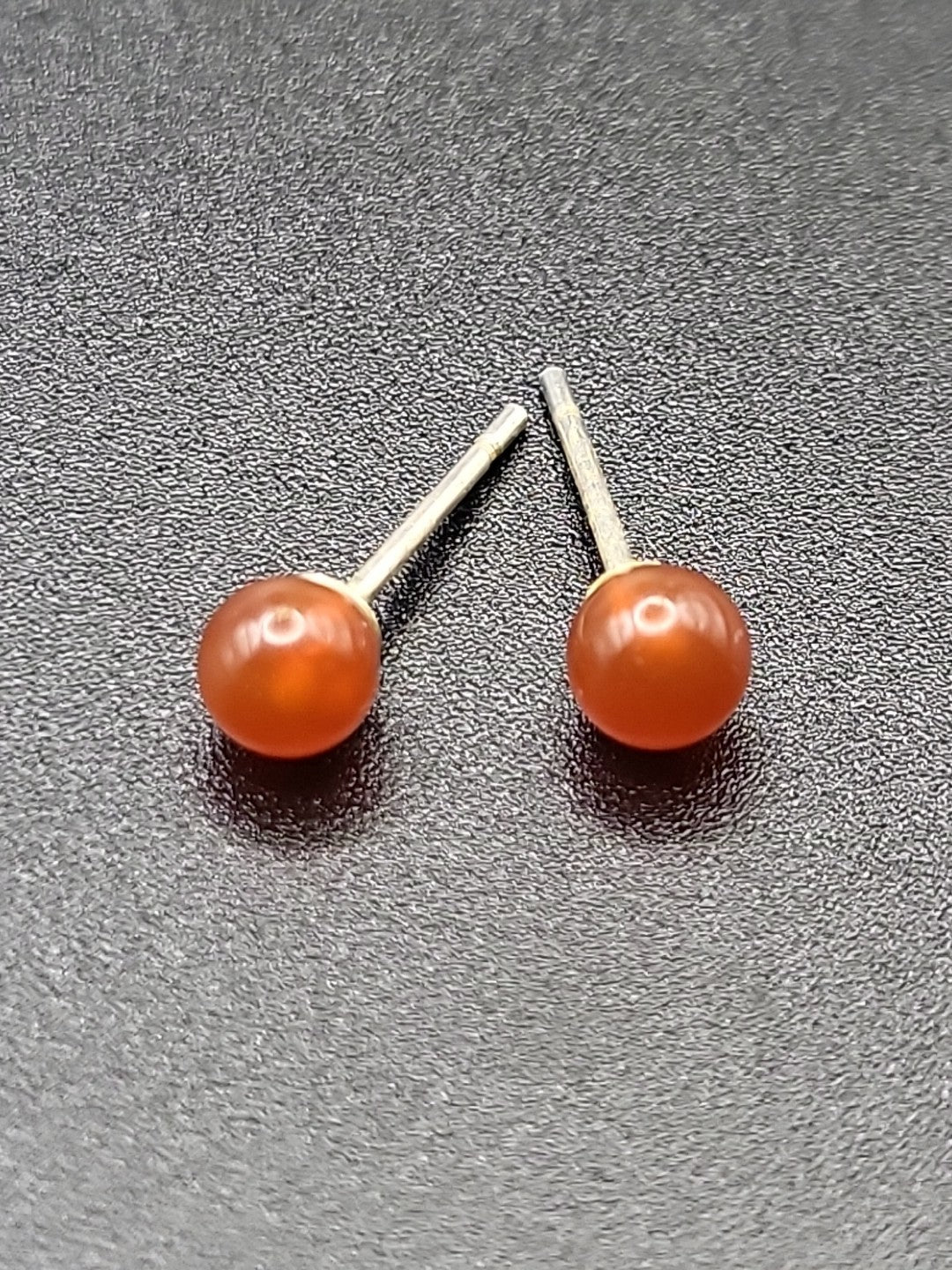 Vintage Sterling Silver Stud Earrings Orange Stone Carnelian Style