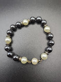 Vintage Black Bead & Faux Pearl Bracelet Classic Elegant Design