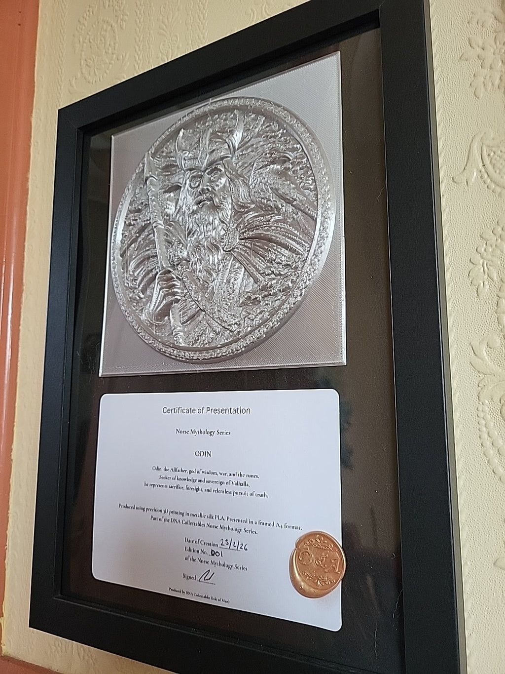 Odin Norse Mythology Framed Wall Art Viking Decor 3D Relief Signed A4