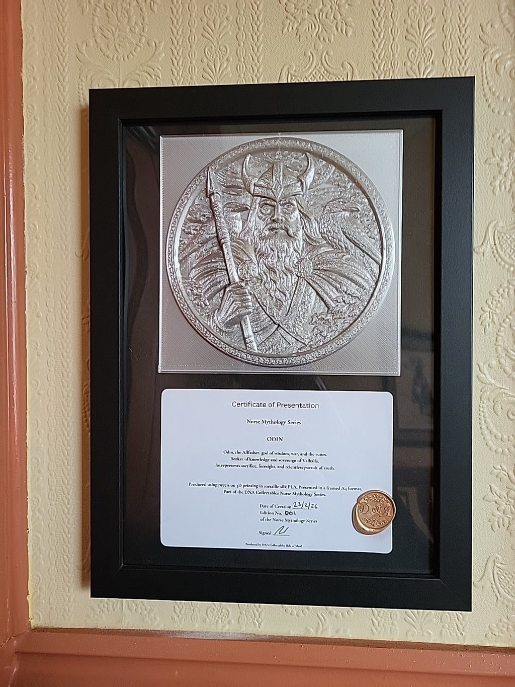 Odin Norse Mythology Framed Wall Art Viking Decor 3D Relief Signed A4