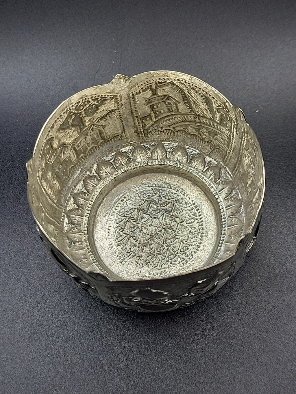 800 Silver Decorative Bowl Village Scene Embossed Continental Export 42.8g