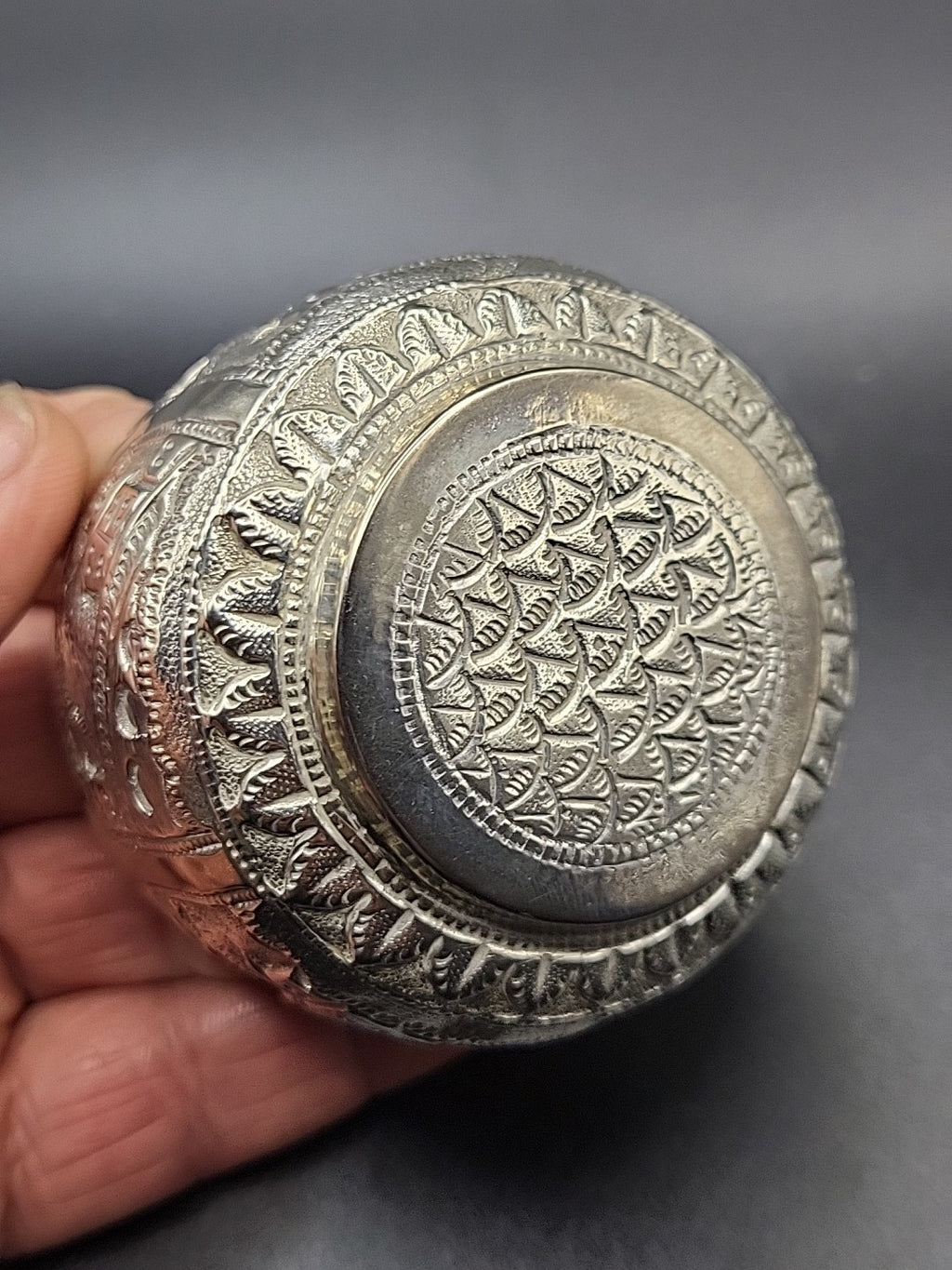 800 Silver Decorative Bowl Village Scene Embossed Continental Export 42.8g