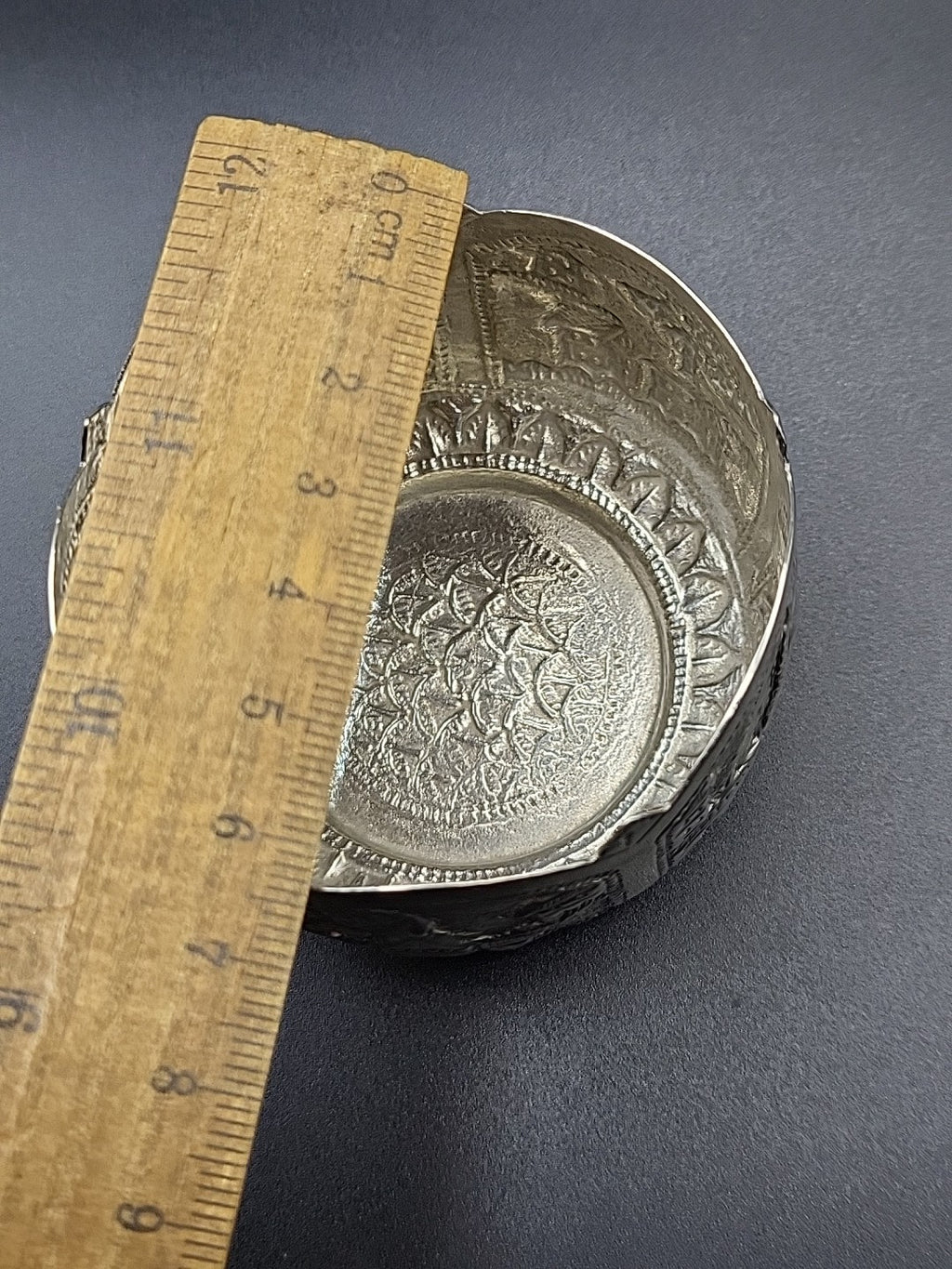 800 Silver Decorative Bowl Village Scene Embossed Continental Export 42.8g