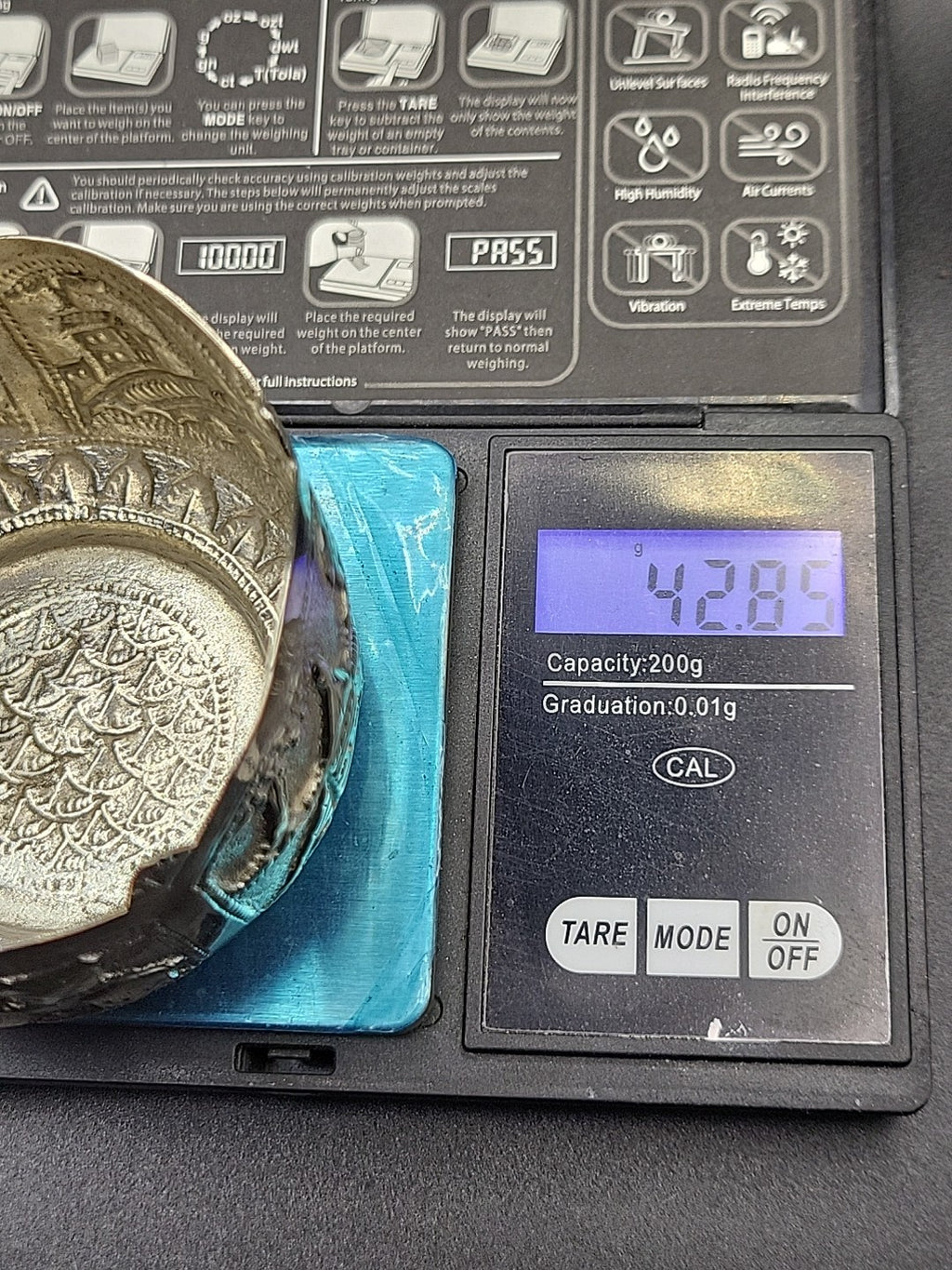 800 Silver Decorative Bowl Village Scene Embossed Continental Export 42.8g