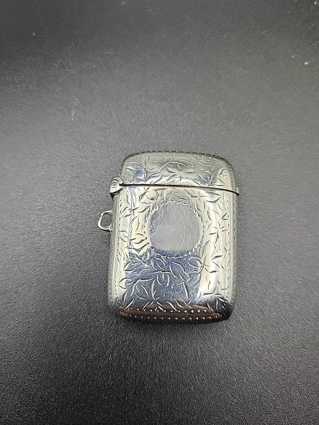 1900 Chester Sterling Silver Vesta Case Floral Engraved Hallmarked Antique