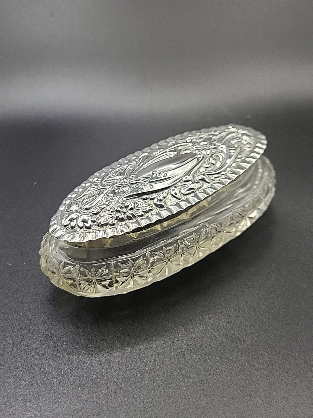 1904 Sterling Silver Lidded Cut Glass Vanity Jar William Hutton Stunning