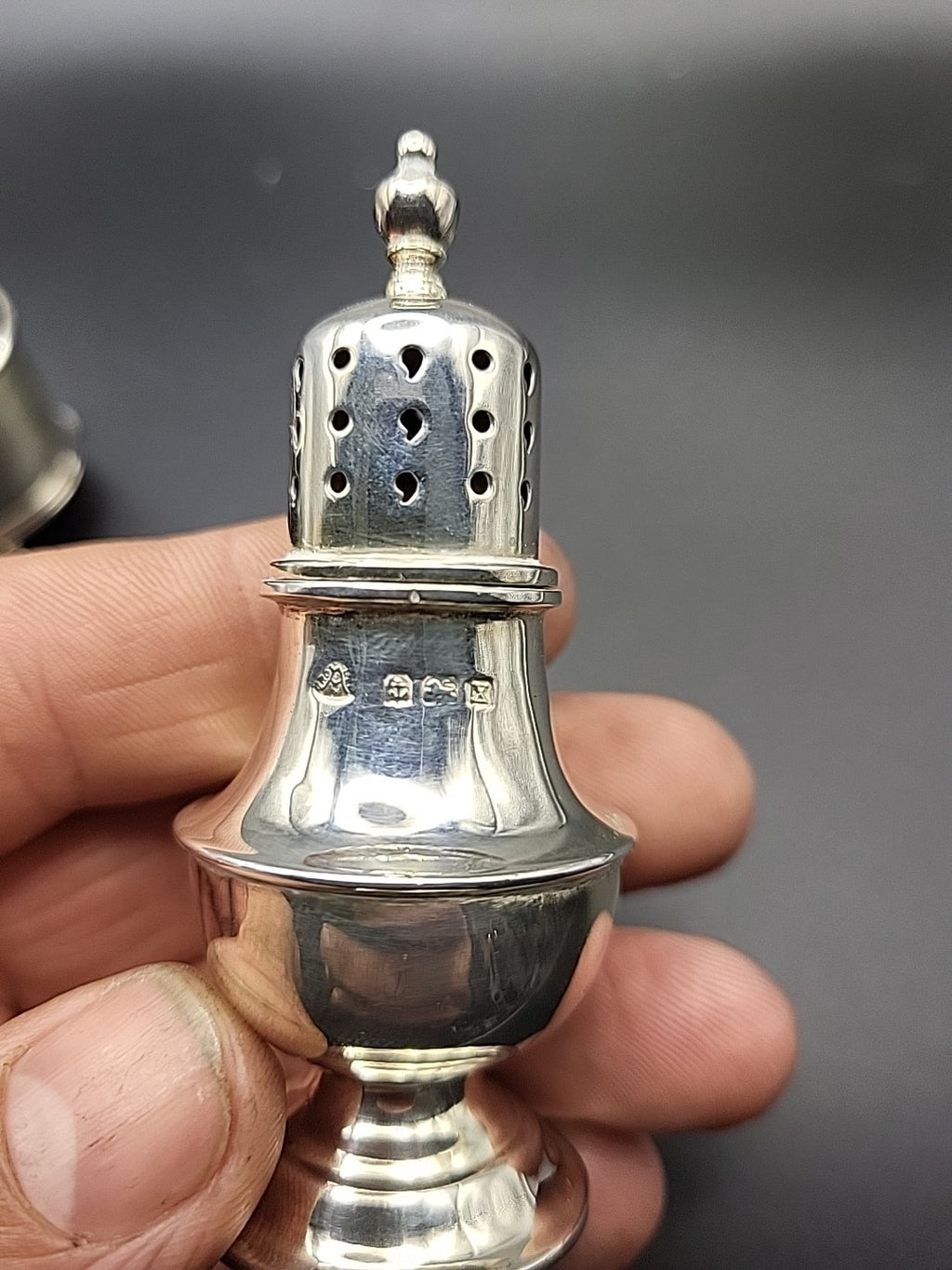 1922 Sterling Silver Salt & Pepper Set Adie Brothers Blue Glass Liners