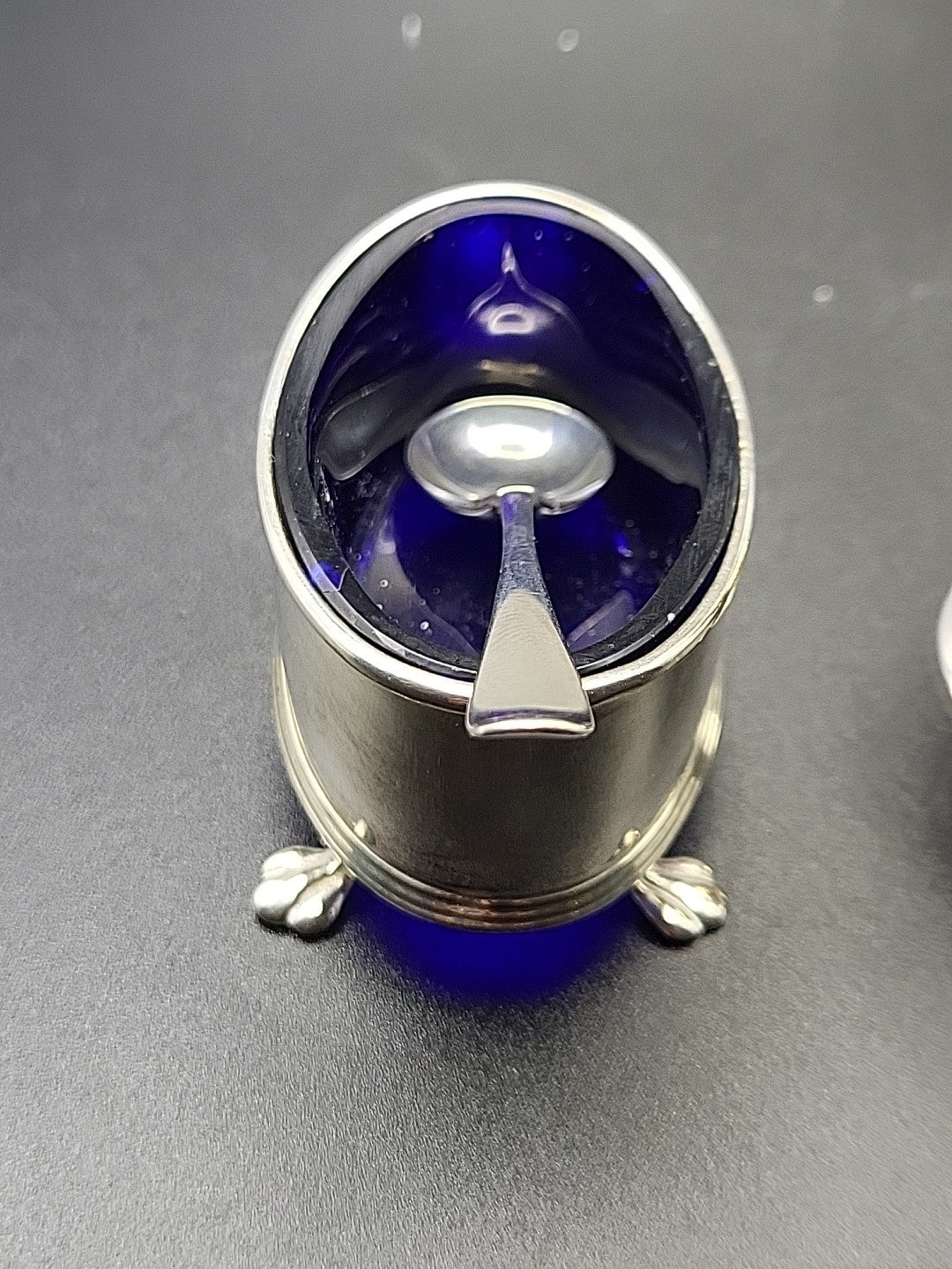 1922 Sterling Silver Salt & Pepper Set Adie Brothers Blue Glass Liners
