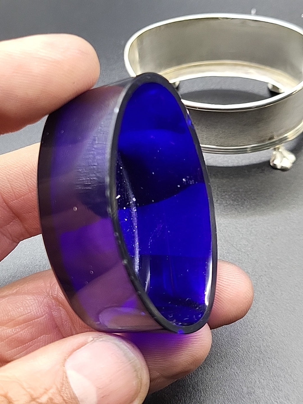 1922 Sterling Silver Salt & Pepper Set Adie Brothers Blue Glass Liners
