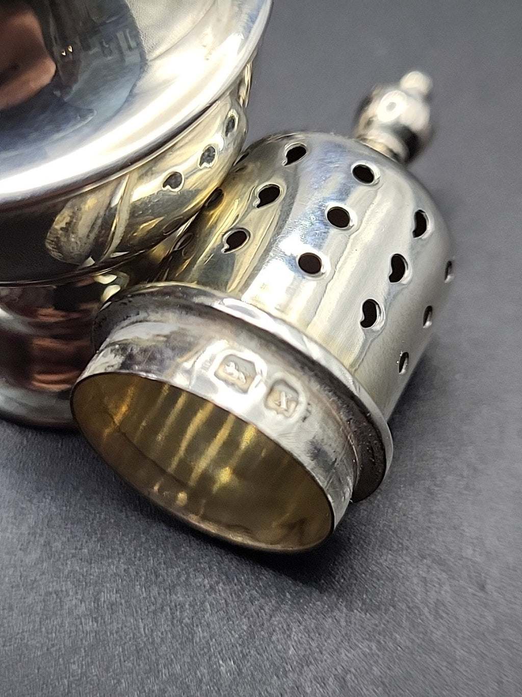 1922 Sterling Silver Salt & Pepper Set Adie Brothers Blue Glass Liners
