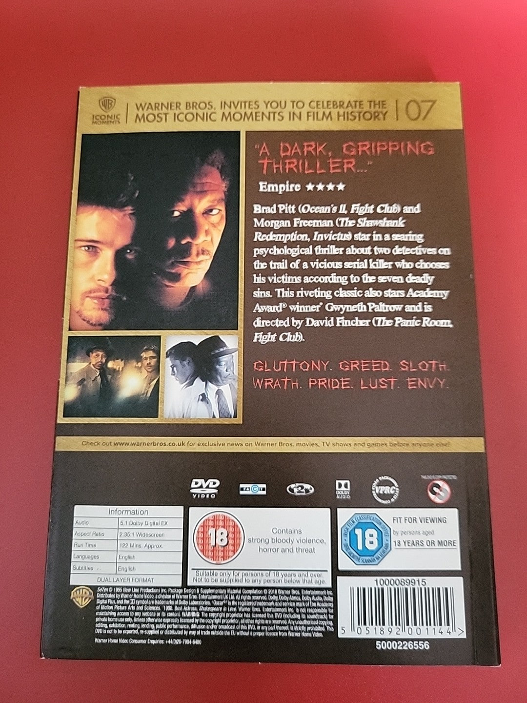 Se7en (DVD, 2007) 1995 Film "What's In The Box" Brad Pitt Thriller