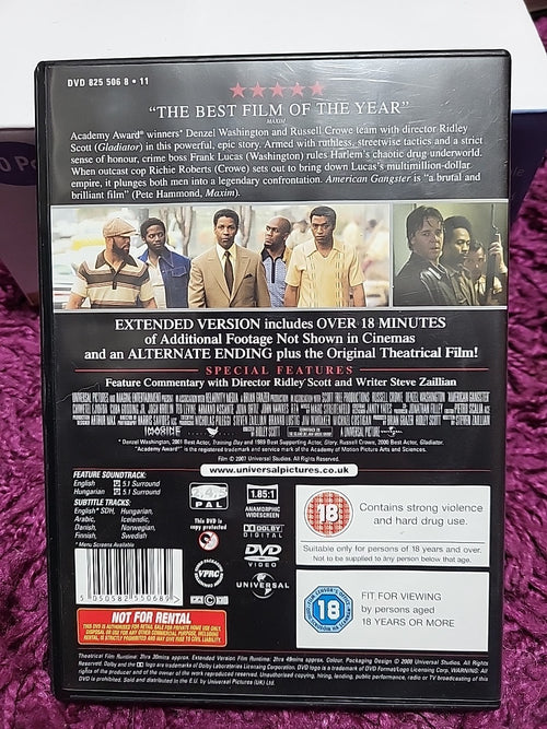 American Gangster DVD 2008 Denzel Washington Russell Crowe Crime Drama