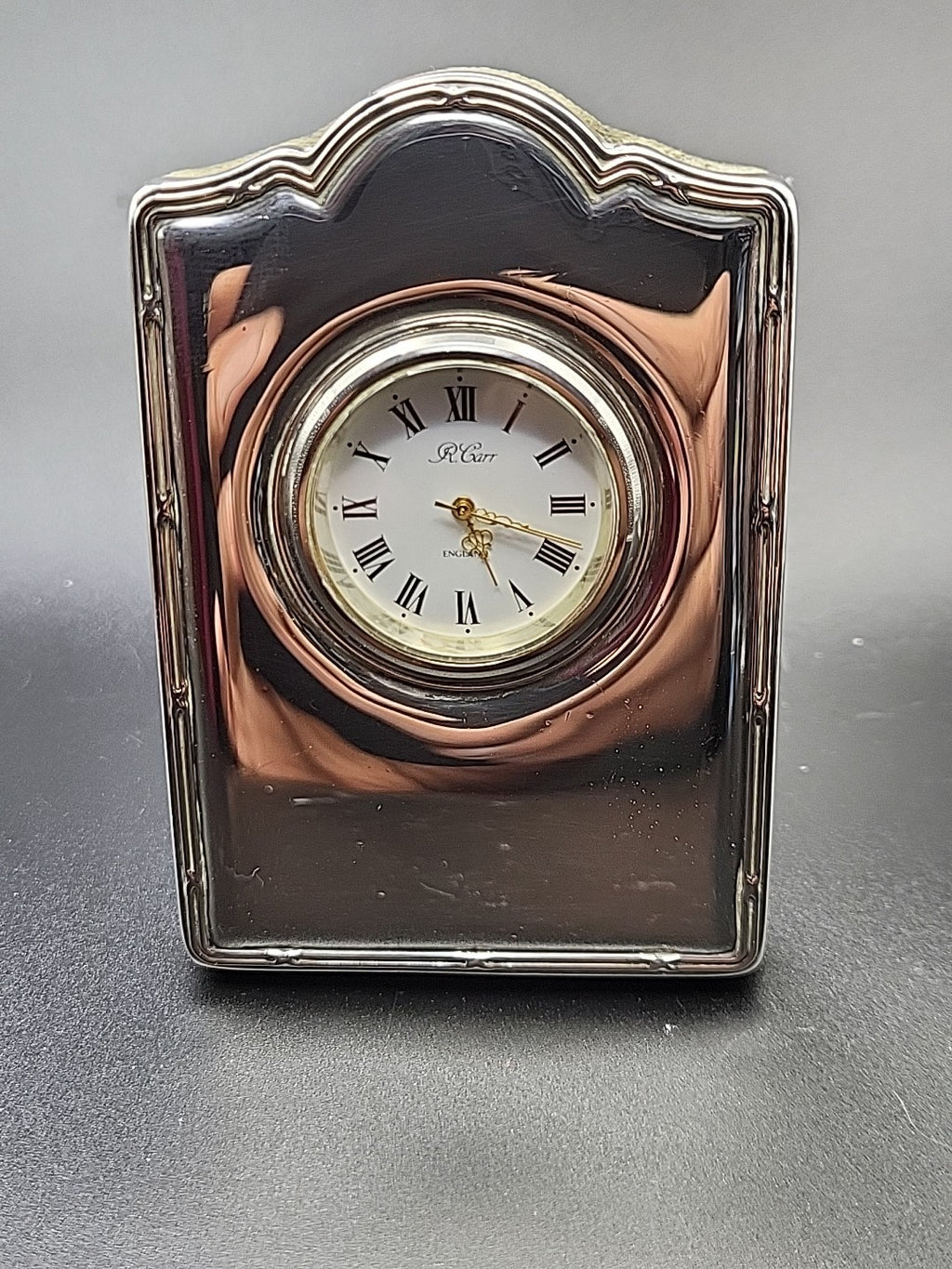 1995 Sterling Silver Desk Clock R Carr Working Quartz No Dents  Fresh Batt