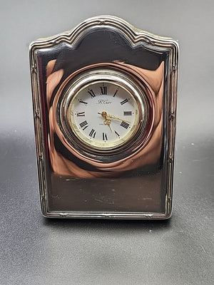 1995 Sterling Silver Desk Clock R Carr Working Quartz No Dents  Fresh Batt