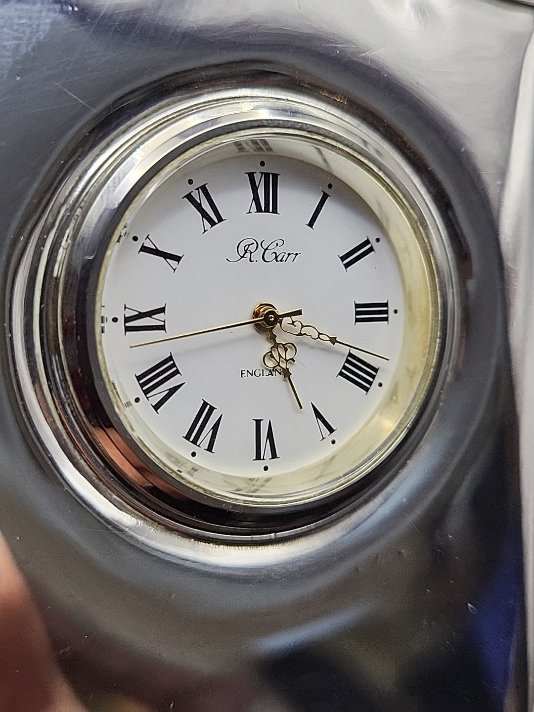 1995 Sterling Silver Desk Clock R Carr Working Quartz No Dents  Fresh Batt