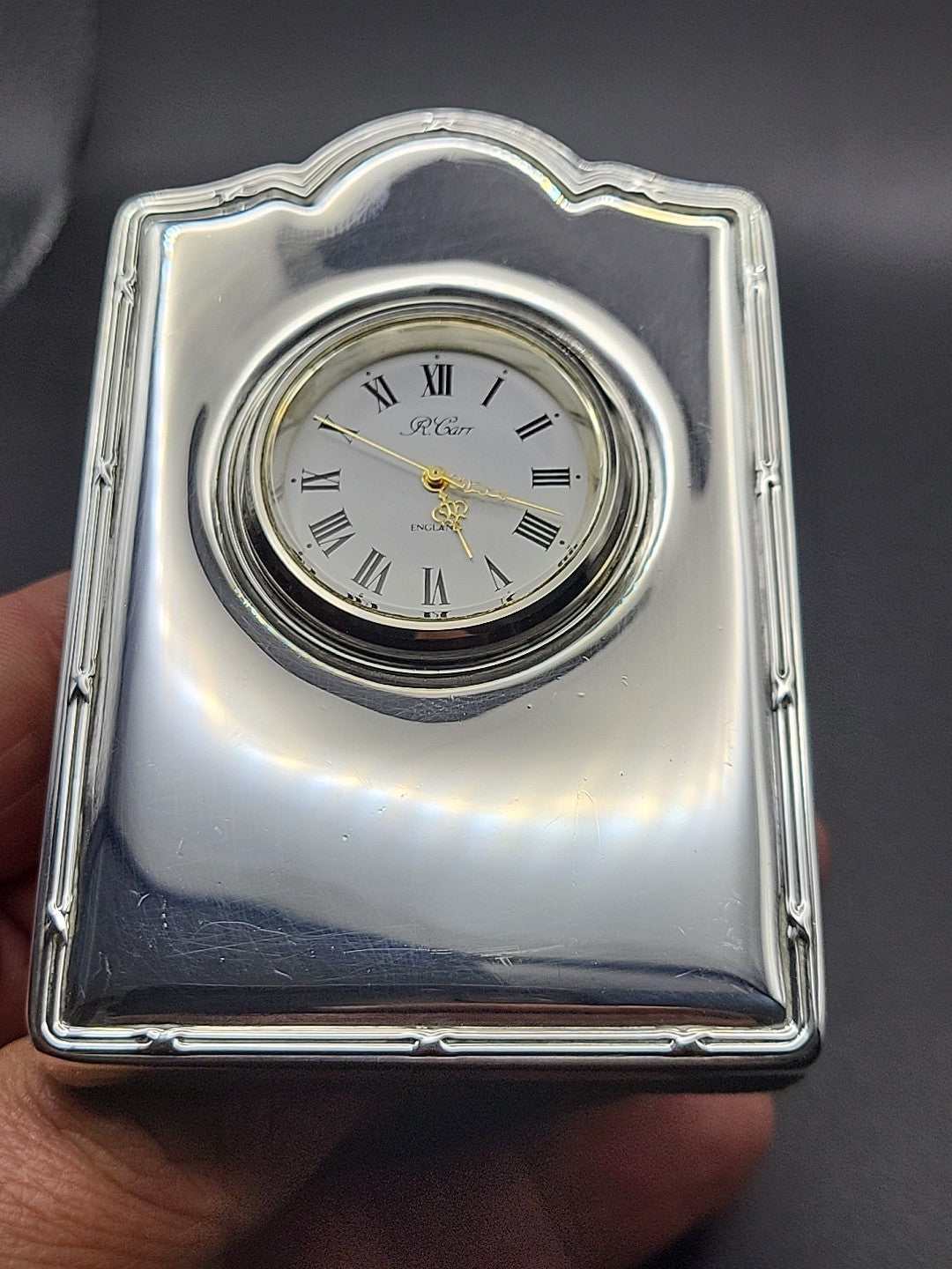 1995 Sterling Silver Desk Clock R Carr Working Quartz No Dents  Fresh Batt