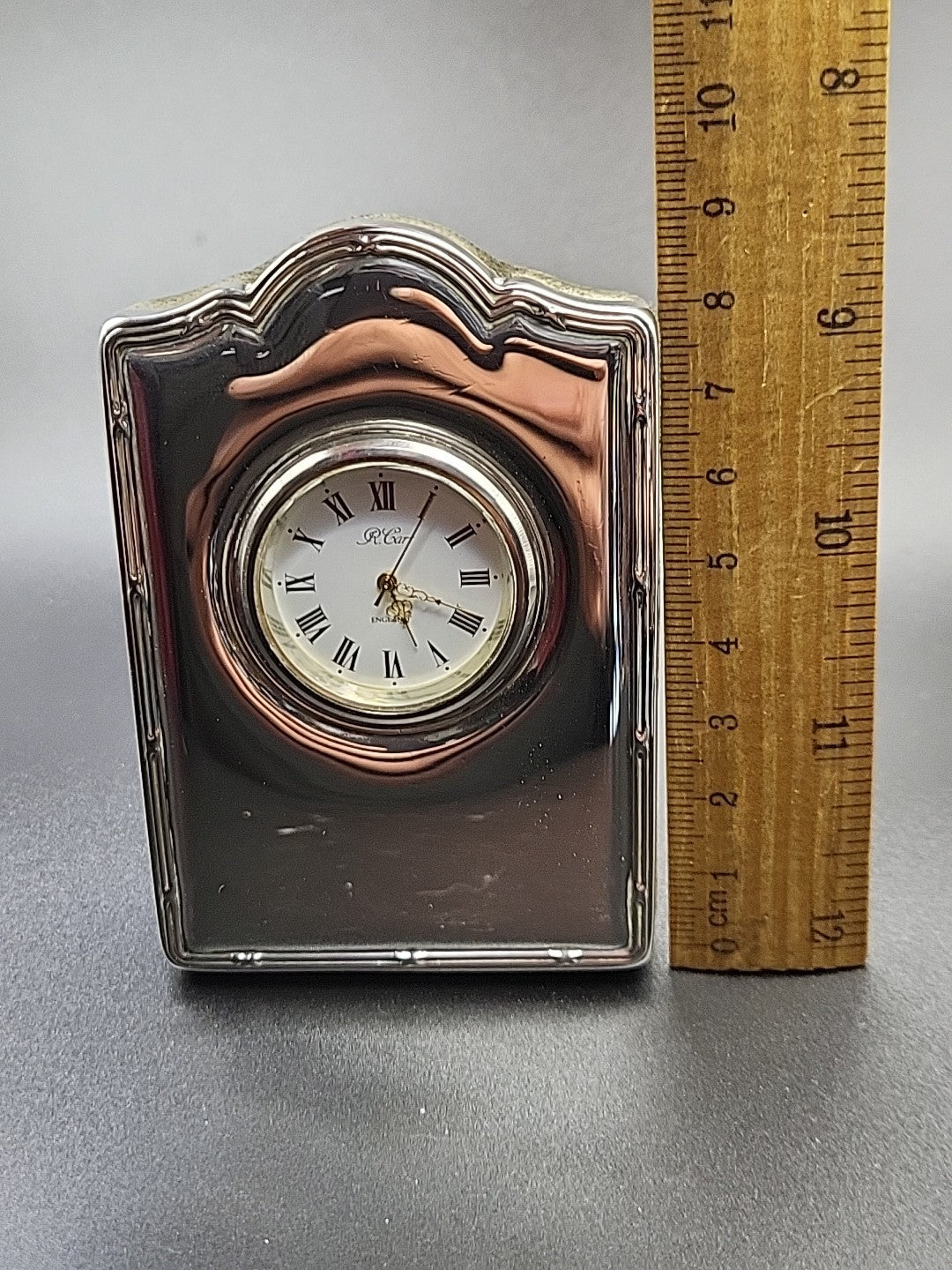 1995 Sterling Silver Desk Clock R Carr Working Quartz No Dents  Fresh Batt