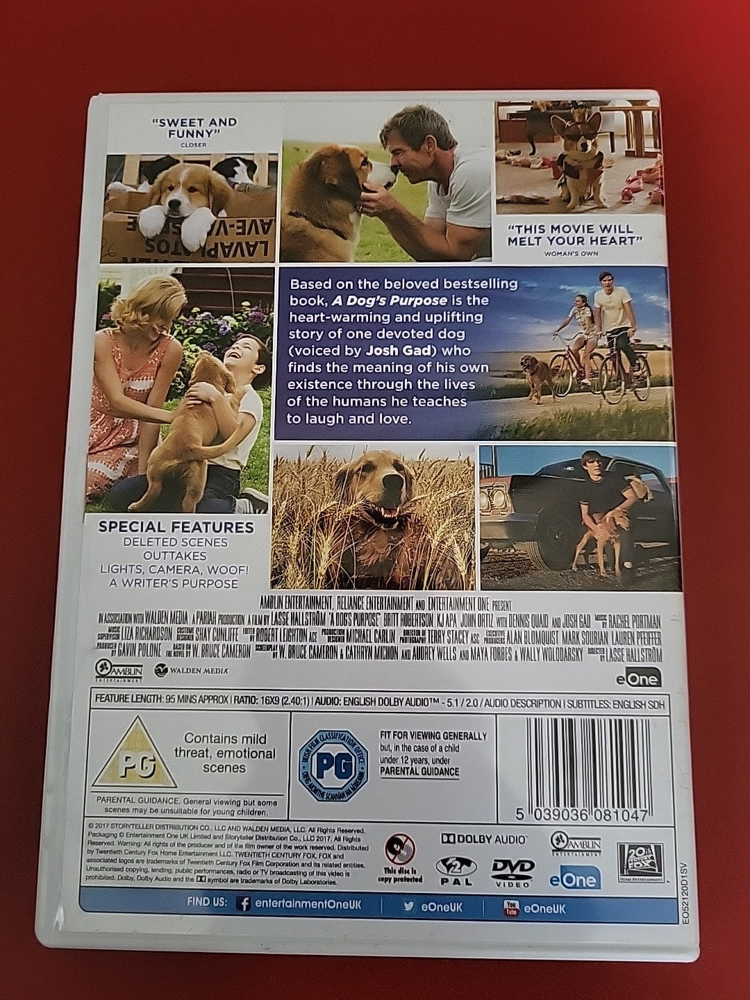 A Dog's Purpose (DVD, 2017) Family Drama / Dog Story / Emotional Film