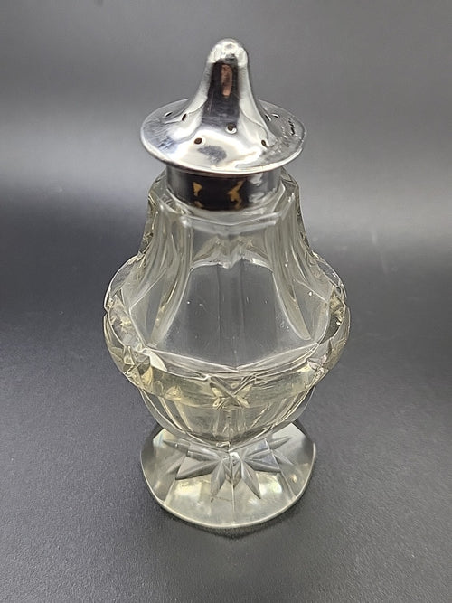 1909 Sterling Silver Topped Cut Glass Pepper Shaker G E Hawkins