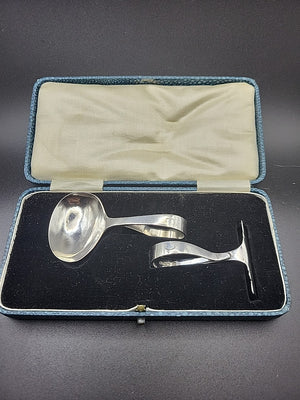 1931 Sterling Silver Childs Spoon & Pusher Set Cased James Deakin & Sons