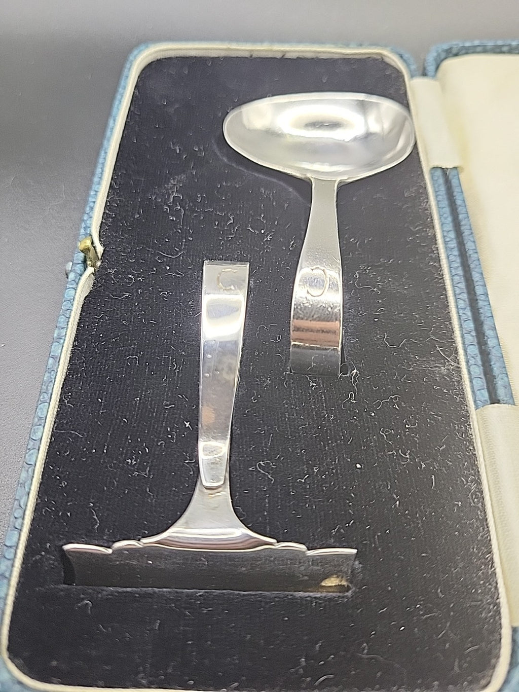 1931 Sterling Silver Childs Spoon & Pusher Set Cased James Deakin & Sons