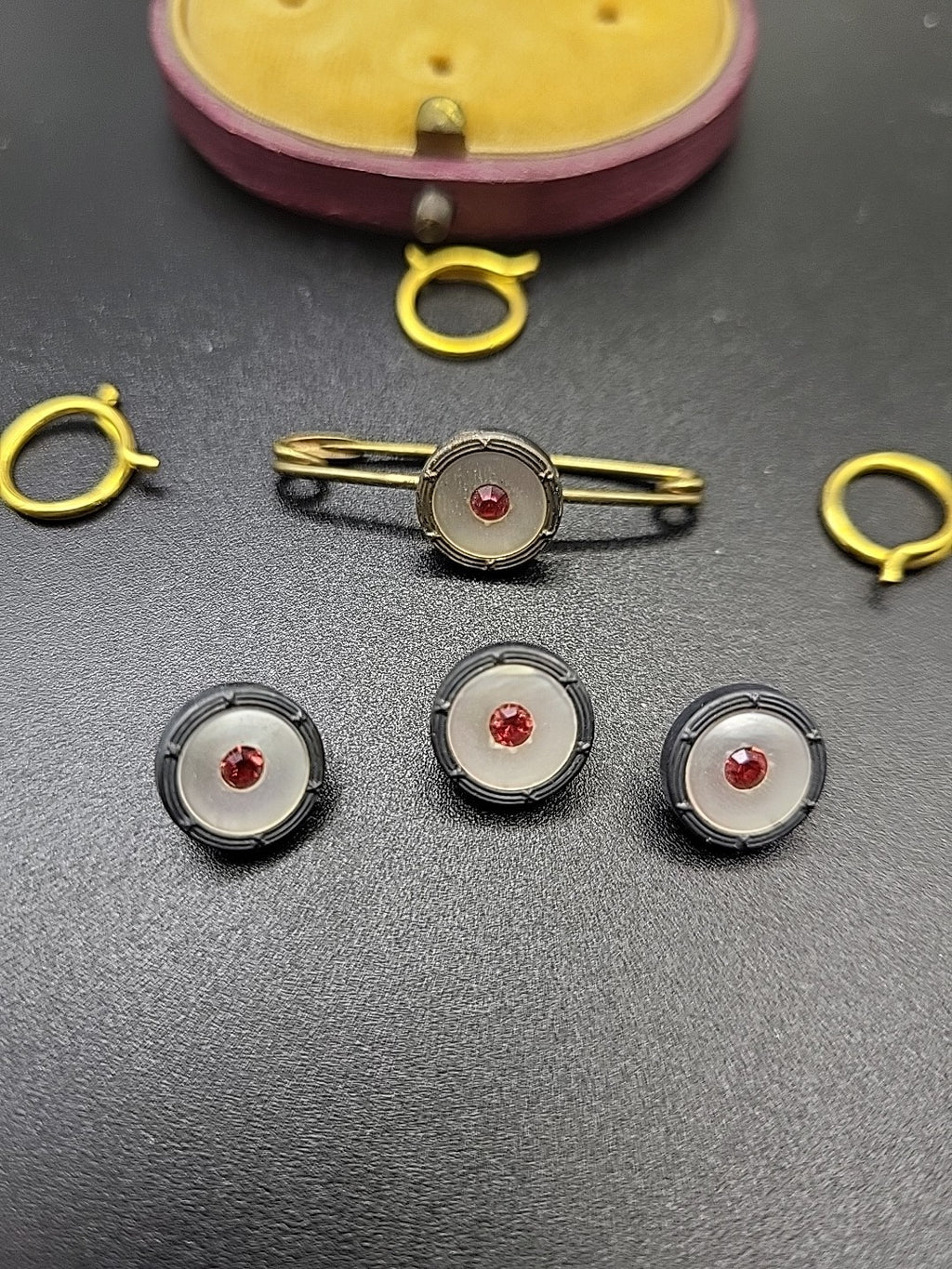 Vintage Ladies Blouse Set Sterling Silver Rim Dress Studs Original Case