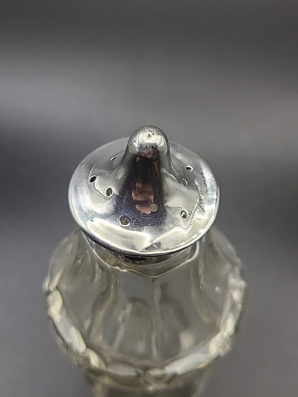 1909 Sterling Silver Topped Cut Glass Pepper Shaker G E Hawkins