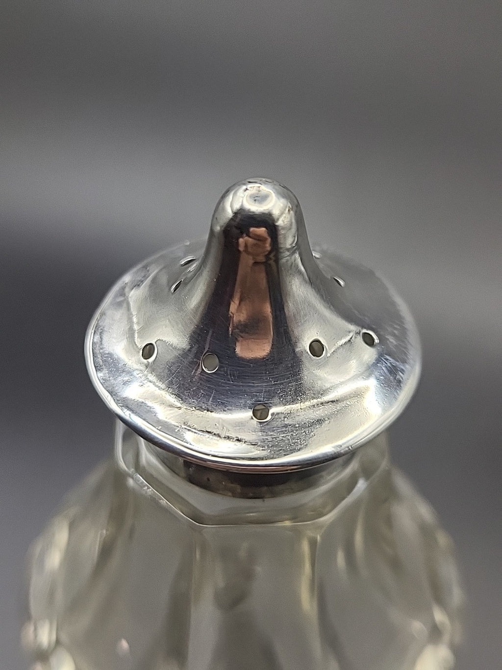 1909 Sterling Silver Topped Cut Glass Pepper Shaker G E Hawkins