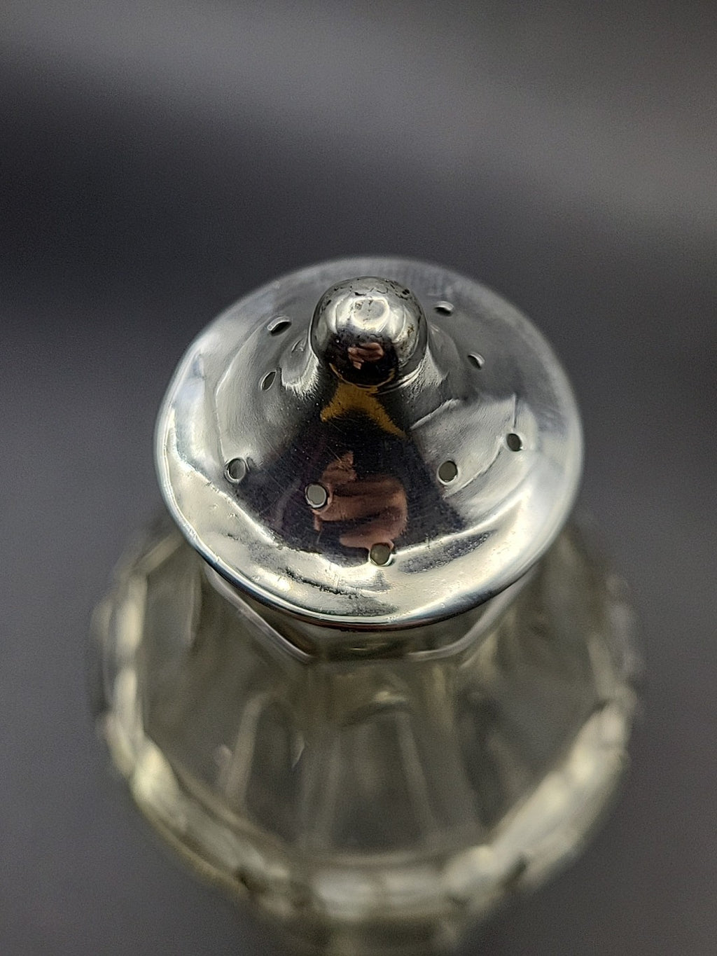 1909 Sterling Silver Topped Cut Glass Pepper Shaker G E Hawkins