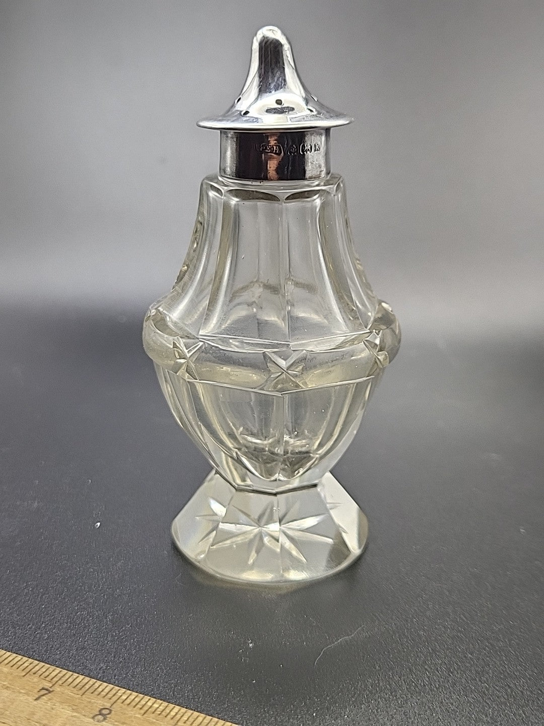1909 Sterling Silver Topped Cut Glass Pepper Shaker G E Hawkins