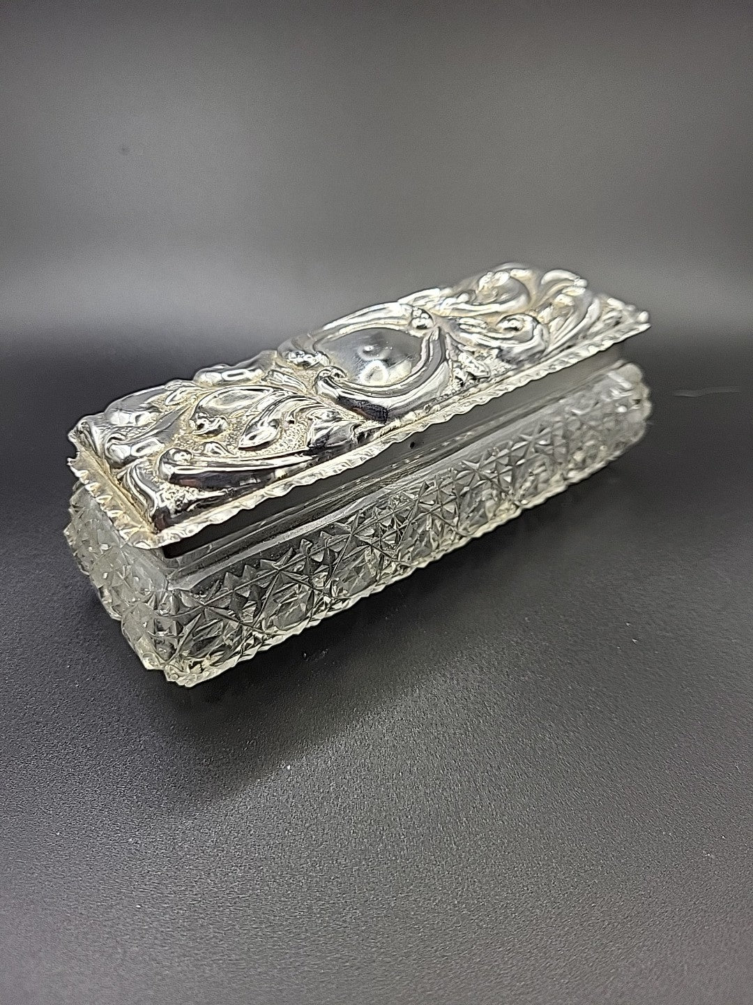 1901 Antique Sterling Silver Cut Glass Jar London Hallmarked Vanity Pot T. Hayes