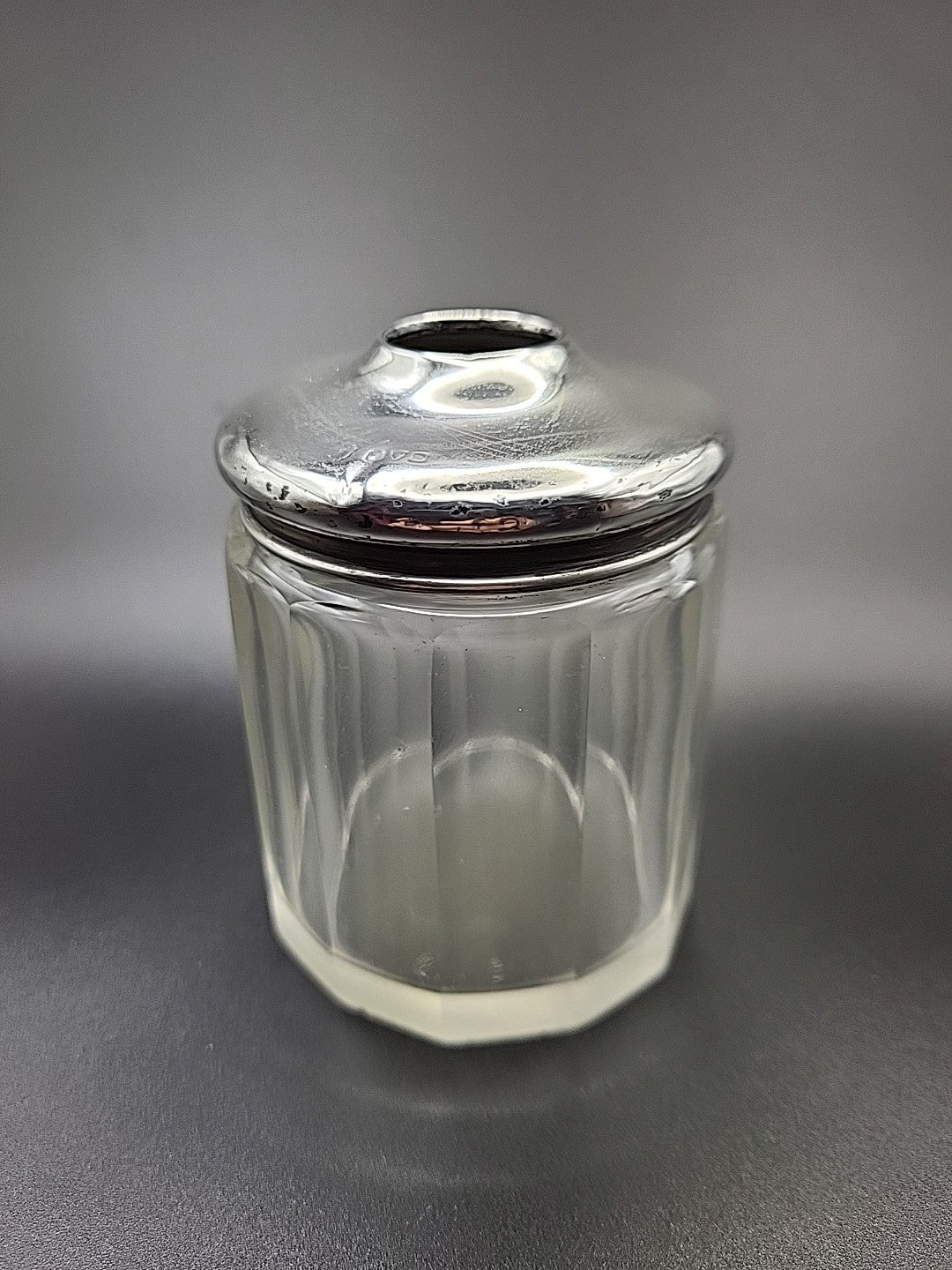 Antique Sterling Silver & Cut Glass Jar London Hallmarked Vanity Pot