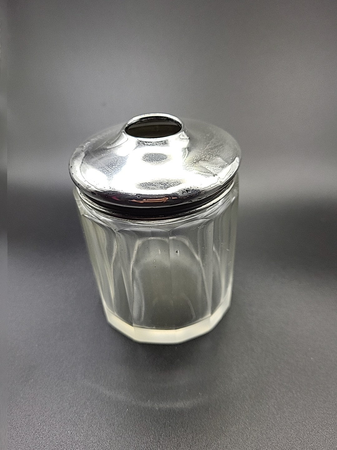 Antique Sterling Silver & Cut Glass Jar London Hallmarked Vanity Pot